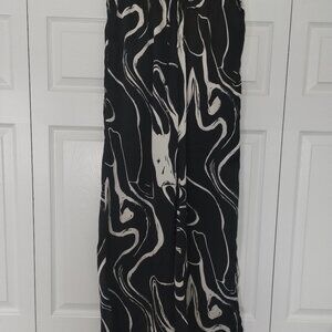 Entro Black and White/Cream Printed High Waisted Silky Pants - Size Medium